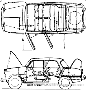 Fiat 1100D (1963) - Фиат - чертежи, габариты, рисунки автомобиля