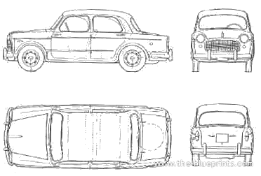Fiat 1100 103 D (1958) - Фиат - чертежи, габариты, рисунки автомобиля