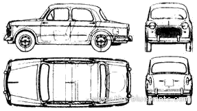 Fiat 1100 1960 Argentina - Фиат - чертежи, габариты, рисунки автомобиля