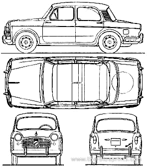 Fiat 1100 (1961) - Фиат - чертежи, габариты, рисунки автомобиля