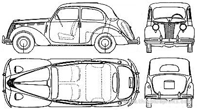 Fiat 1100 E (1949) - Фиат - чертежи, габариты, рисунки автомобиля