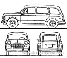 Fiat 1100 Millecento Familiare (1960) - Фиат - чертежи, габариты, рисунки автомобиля