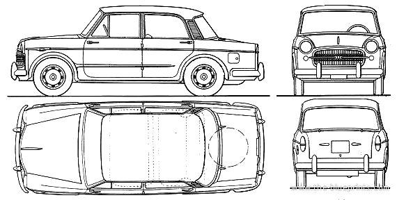 Fiat 1200 Gran Luce (1959) - Фиат - чертежи, габариты, рисунки автомобиля