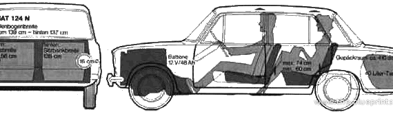 Fiat 124M (1970) - Фиат - чертежи, габариты, рисунки автомобиля