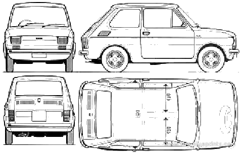 Fiat 126 (1976) - Фиат - чертежи, габариты, рисунки автомобиля