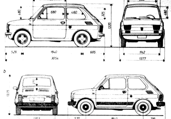 Fiat 126p - Фиат - чертежи, габариты, рисунки автомобиля