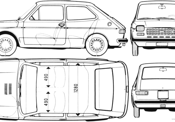 Fiat 127 (1975) - Фиат - чертежи, габариты, рисунки автомобиля