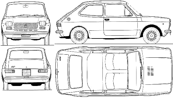 Fiat 127 2-Door (1975) - Фиат - чертежи, габариты, рисунки автомобиля