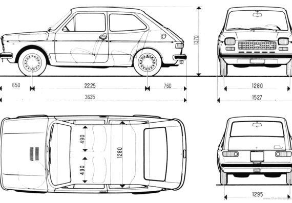 Fiat 127 A - Фиат - чертежи, габариты, рисунки автомобиля