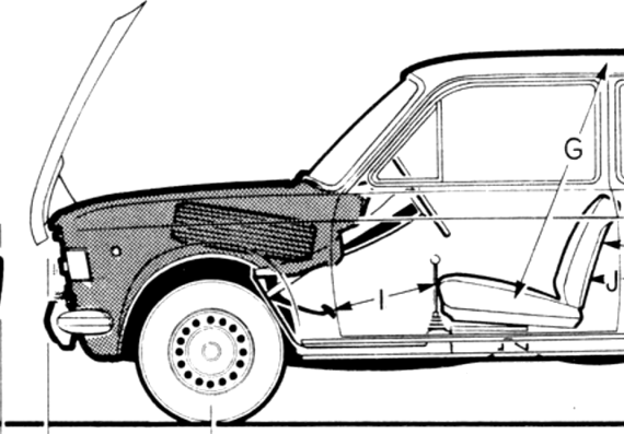 Fiat 128 2-Door (1973) - Фиат - чертежи, габариты, рисунки автомобиля