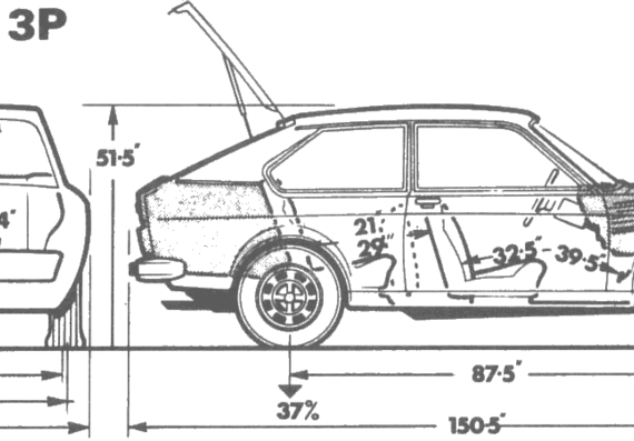 Fiat 128 3P - Фиат - чертежи, габариты, рисунки автомобиля