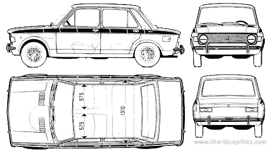 Fiat 128 IAVA 1100 - Фиат - чертежи, габариты, рисунки автомобиля