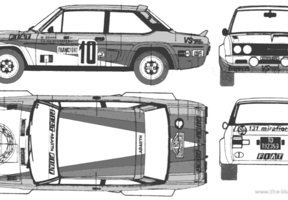 Fiat 131 Abarth - Фиат - чертежи, габариты, рисунки автомобиля