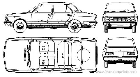 Fiat 132 (1973) - Фиат - чертежи, габариты, рисунки автомобиля