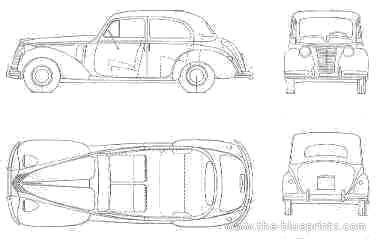 Fiat 1500E Berlina (1949) - Фиат - чертежи, габариты, рисунки автомобиля