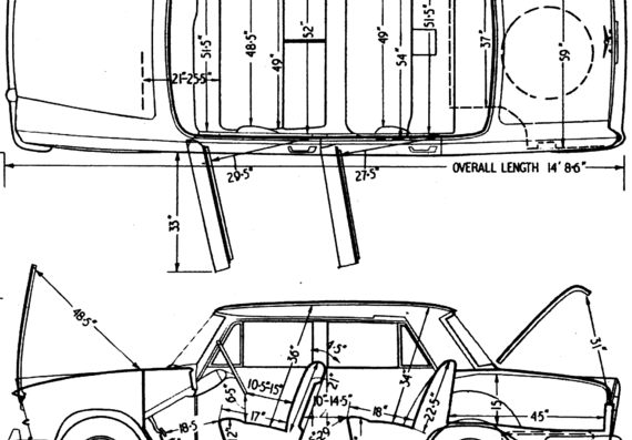 Fiat 2300 (1962) - Фиат - чертежи, габариты, рисунки автомобиля