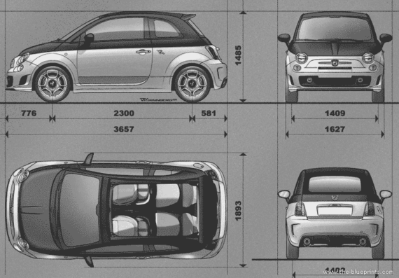 Fiat 500C Abarth - Фиат - чертежи, габариты, рисунки автомобиля