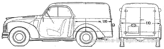 Fiat 500C Station Car (1951) - Фиат - чертежи, габариты, рисунки автомобиля