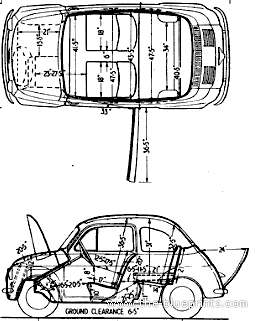 Fiat 500D (1964) - Фиат - чертежи, габариты, рисунки автомобиля