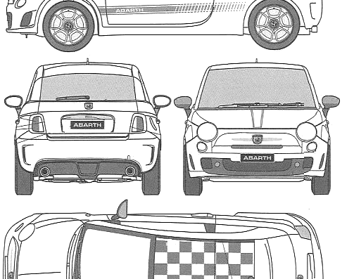 Fiat 500 Abarth (2009) - Фиат - чертежи, габариты, рисунки автомобиля