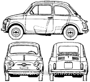 Fiat 500 F - Фиат - чертежи, габариты, рисунки автомобиля
