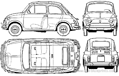 Fiat 500 L (1968) - Фиат - чертежи, габариты, рисунки автомобиля