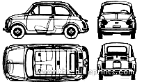 Fiat 500 R - Фиат - чертежи, габариты, рисунки автомобиля