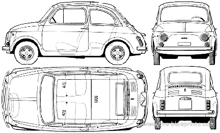 Fiat 500 R (1972) - Фиат - чертежи, габариты, рисунки автомобиля