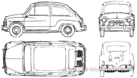Fiat 600D Argentina (1962) - Фиат - чертежи, габариты, рисунки автомобиля