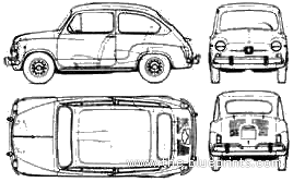 Fiat 600E Argentina (1965) - Фиат - чертежи, габариты, рисунки автомобиля