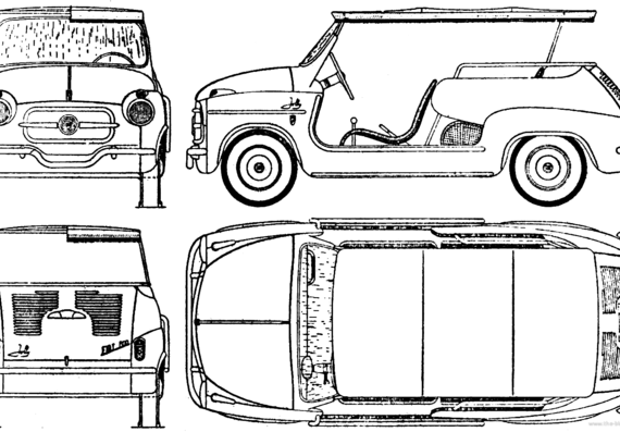 Fiat 600 Jolly (1958) - Фиат - чертежи, габариты, рисунки автомобиля