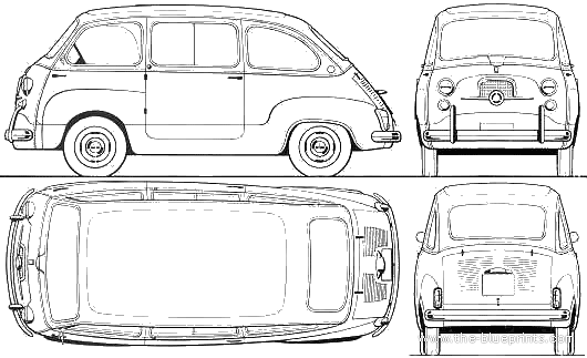 Fiat 600 Multilpa (1964) - Фиат - чертежи, габариты, рисунки автомобиля