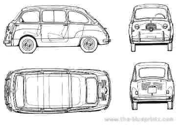 Fiat 600 Multipla (1959) - Фиат - чертежи, габариты, рисунки автомобиля