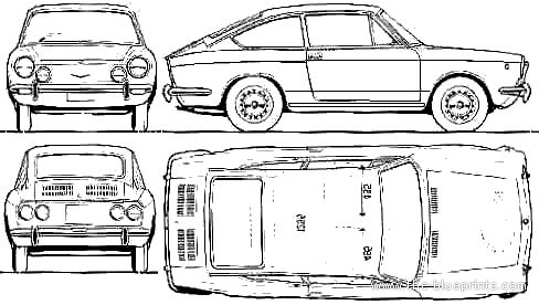 Fiat 850 Coupe (1972) - Фиат - чертежи, габариты, рисунки автомобиля