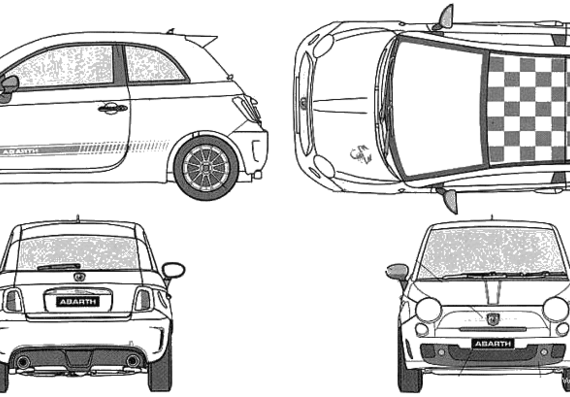 Fiat Abarth 500 Esseesse (2009) - Фиат - чертежи, габариты, рисунки автомобиля