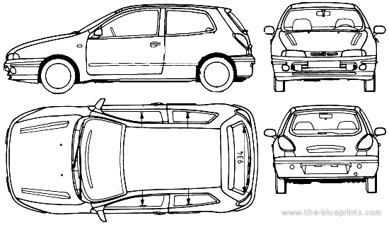 Fiat Bravo (1995) - Фиат - чертежи, габариты, рисунки автомобиля