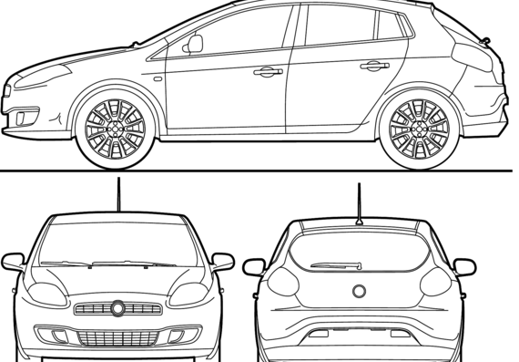 Fiat Bravo (2012) - Фиат - чертежи, габариты, рисунки автомобиля