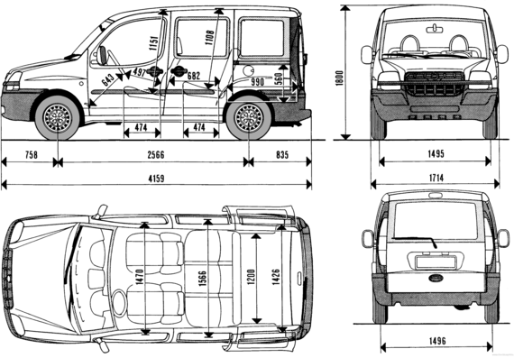 Fiat Doblo (2001) - Фиат - чертежи, габариты, рисунки автомобиля