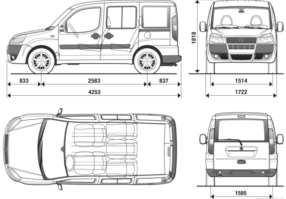 Fiat Doblo (2009) - Фиат - чертежи, габариты, рисунки автомобиля