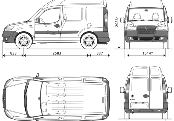 Fiat Doblo Cargo SWB High Roof (2007) - Фиат - чертежи, габариты, рисунки автомобиля