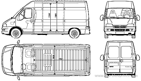 Fiat Ducato Long Wheel Base - Фиат - чертежи, габариты, рисунки автомобиля