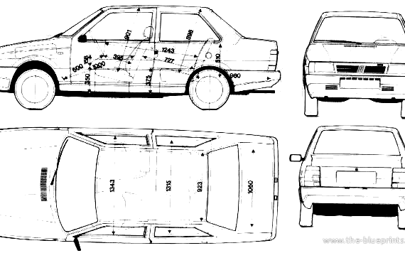 Fiat Duna 2-Door - Фиат - чертежи, габариты, рисунки автомобиля