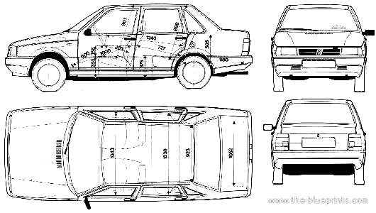 Fiat Duna 4-Door - Фиат - чертежи, габариты, рисунки автомобиля