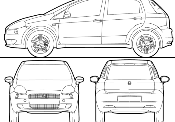 Fiat Grande Punto (2010) - Фиат - чертежи, габариты, рисунки автомобиля