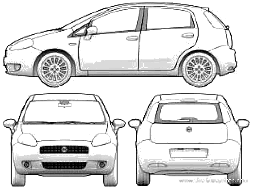 Fiat Grande Punto 5-Door (2005) - Фиат - чертежи, габариты, рисунки автомобиля
