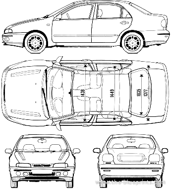 Fiat Marea - Фиат - чертежи, габариты, рисунки автомобиля