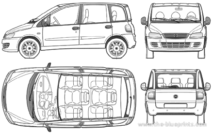 Fiat Multipla (2004) - Фиат - чертежи, габариты, рисунки автомобиля