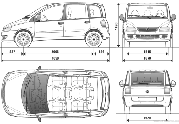 Fiat Multipla (2009) - Фиат - чертежи, габариты, рисунки автомобиля