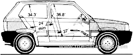 Fiat Panda 1000S (1986) - Фиат - чертежи, габариты, рисунки автомобиля