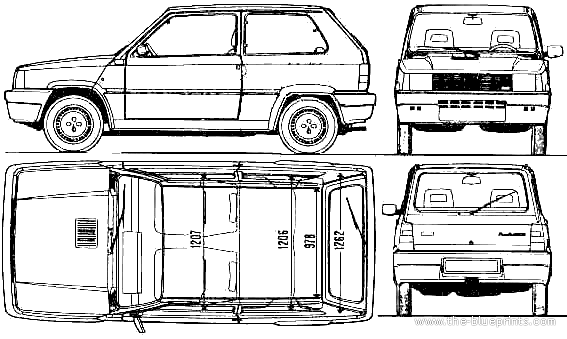 Fiat Panda 1000S (1988) - Фиат - чертежи, габариты, рисунки автомобиля